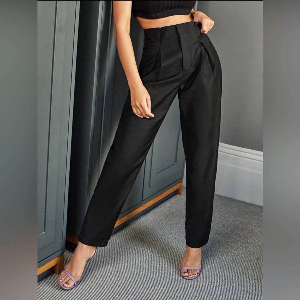 SHEIN Unity Fold Pleated Front Solid Tailored Pants